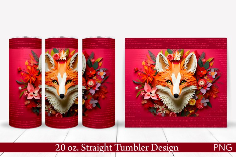 3D Fox Tumbler Wrap | 20 oz. Straight Tumbler example image 1