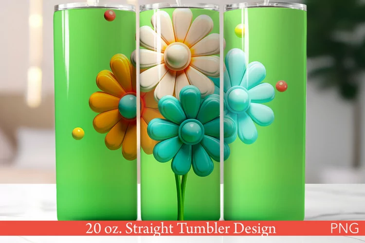 3d Puff Tumbler Wrap | 20 oz. Straight Floral Tumbler