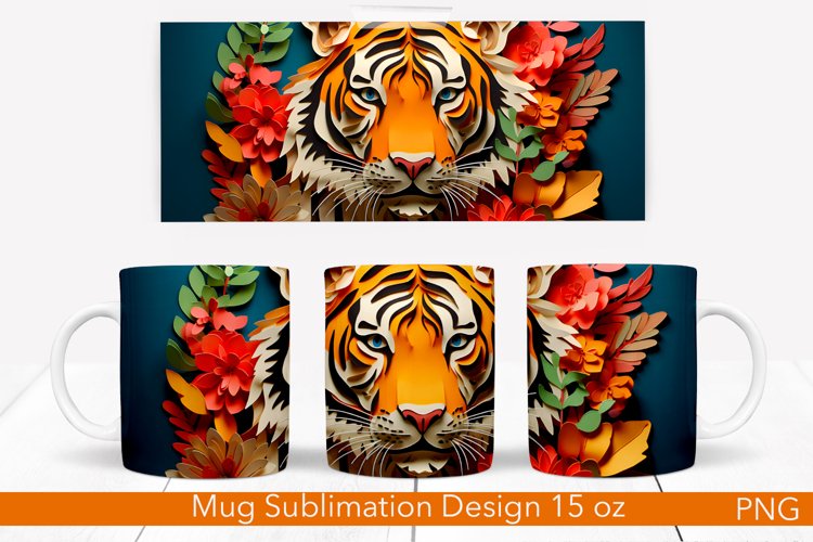 Tiger Sublimation Mug Wrap | 15 oz. Design | Wild Cat Design example image 1