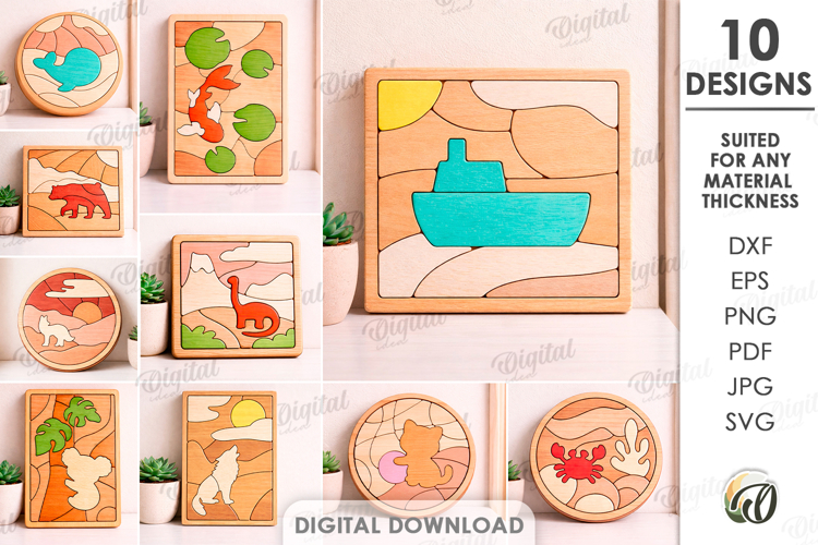 3D Mini puzzle decors Bundle Laser Cut. Wall art SVG