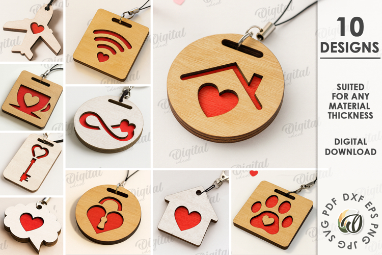 Valentines Day Keychains Bundle Laser Cut. Valentine SVG