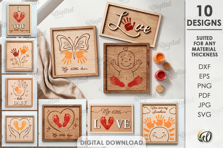 3D Footprint and handprint signs Bundle Laser Cut. Baby SVG