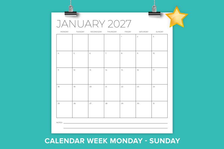 2027 Square MON-SUN 12x12 Calendar