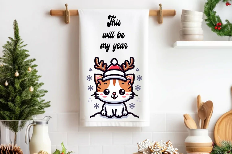 Kitty Dish Towel Sublimation. Kitchen Towel Sublimation