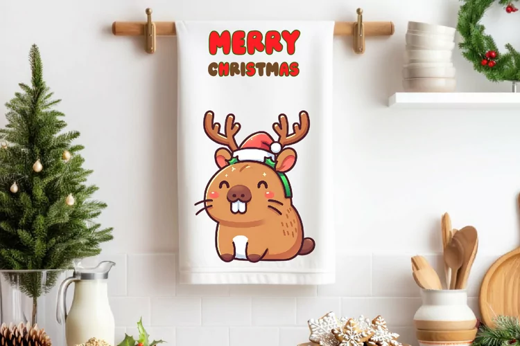 Capybara Dish Towel Sublimation. Kitchen Towel Sublimation