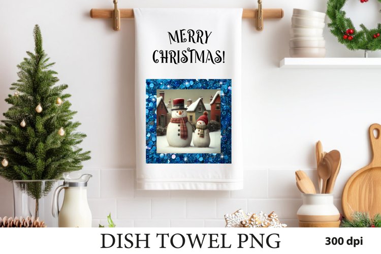 Merry Christmas Sublimation PNG. Snowman Dish Towel PNG.
