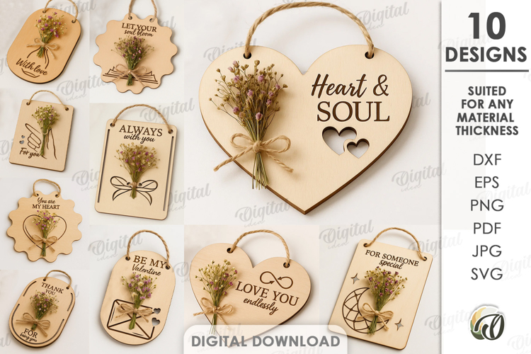 Dried Flower Gift Tags Bundle Laser Cut. Present Tag SVG
