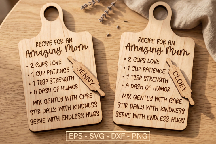 Recipe for an Amazing Mom, Mum Laser Cut Cutting Board
