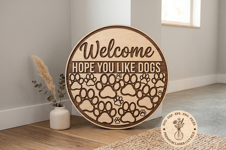 Dog Paw Welcome Sign SVG, Hope You Like Dogs Laser Cut File example image 1