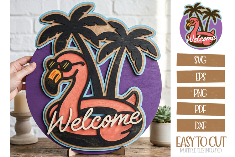 Laser Cut Summer Pool Flamingo Welcome SVG Template