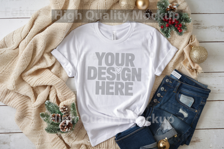 Christmas White T-shirt mockup - Christmas Background