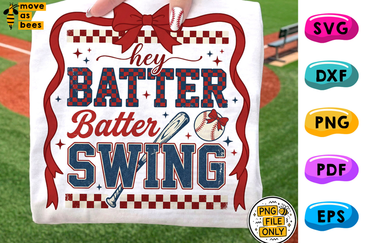 Hey Batter Batter Swing PNG, Preppy Bow, Baseball Cheer, Mom