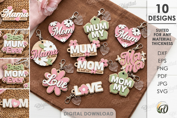 Mothers Day Keychains Bundle Laser Cut. Mother Keyring SVG