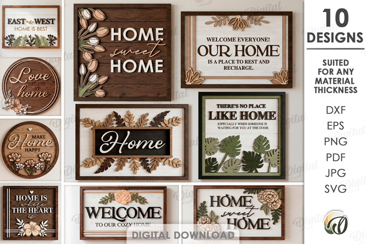 3D Welcome Home Signs Bundle Laser Cut. Wall Decor SVG