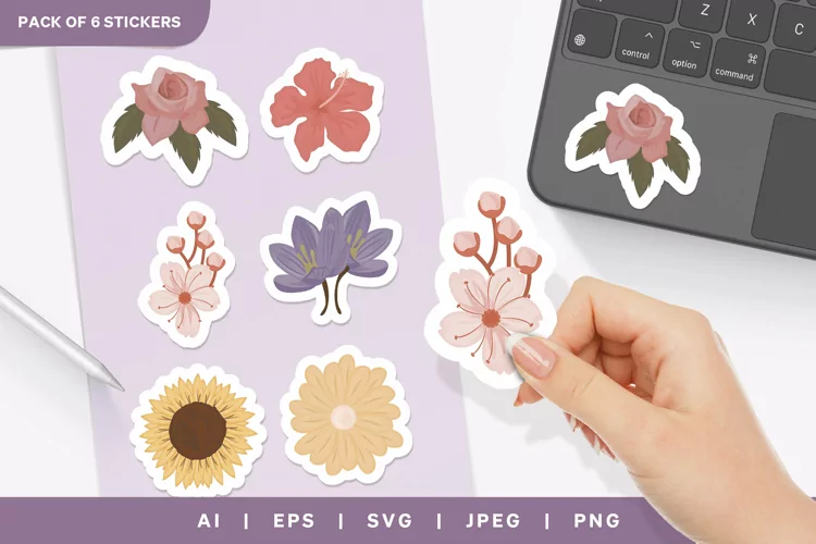 Beautiful Flowers in Soft Color Cottagecore Sticker Set