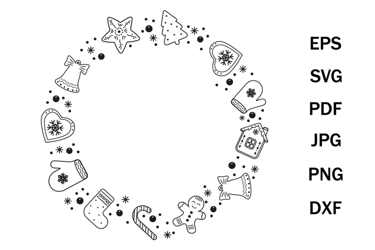 Hand-drawn round Christmas frame in doodle style