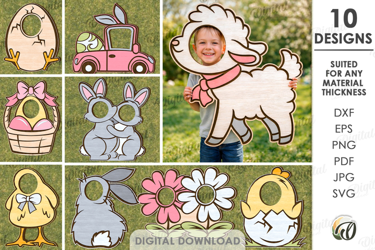 Easter Photo Booth Props Bundle Laser cut. Easter SVG