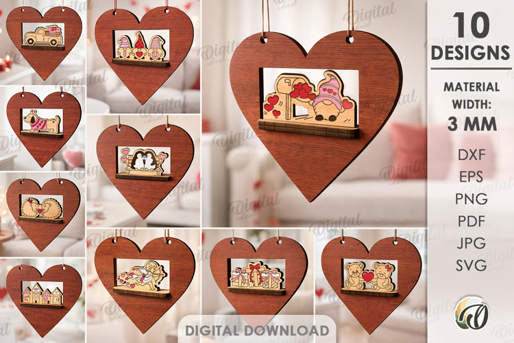 Valentines Day Heart Decors Bundle Laser Cut. Valentine SVG