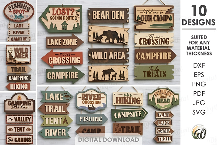 Camping Arrow Signs Bundle Laser Cut. Directional Sign SVG example image 1