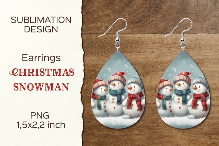Christmas Snowman | Earring Teardrop | Sublimation Design