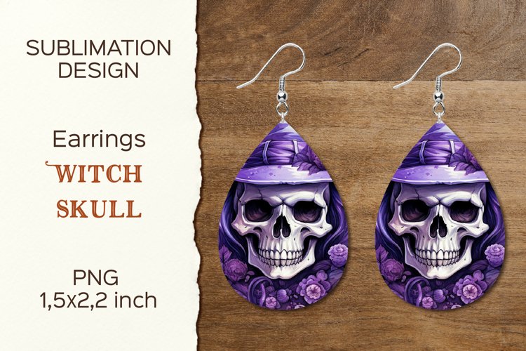 Halloween Skull | Earring Teardrop | Sublimation Design example image 1