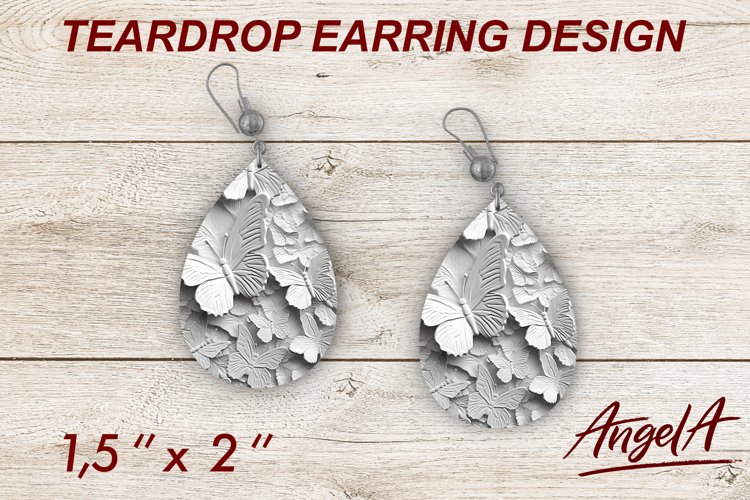 White Butterfly teardrop earrings sublimation / pattern example image 1