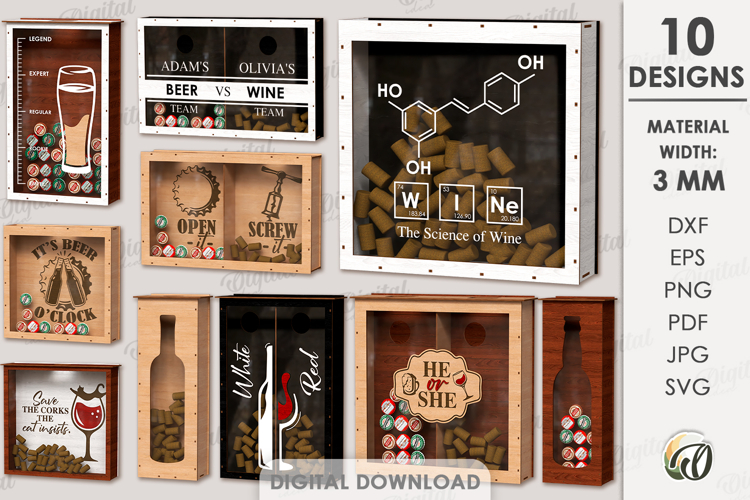 Wine   Beer Cork Boxes Bundle Laser Cut. Storage Box SVG