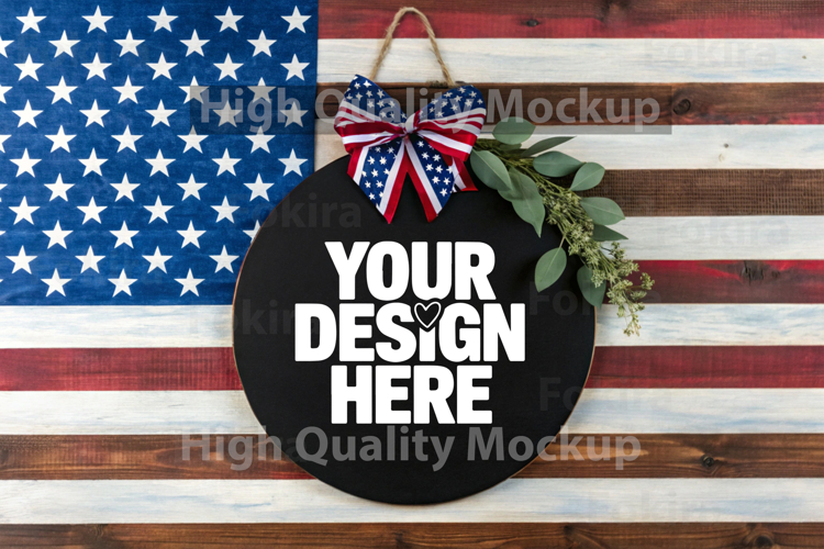 4th of July Round Wood Sign Mockup - Door Wood Sign example image 1