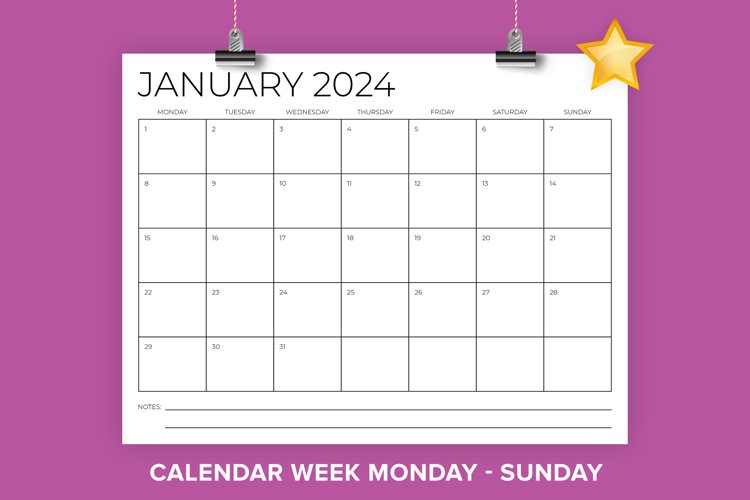 2024 8.5 x 11 Inch Mon to Sun Calendar