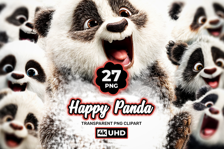 Happy Panda Clipart Bundle 27 PNG Transparent BG