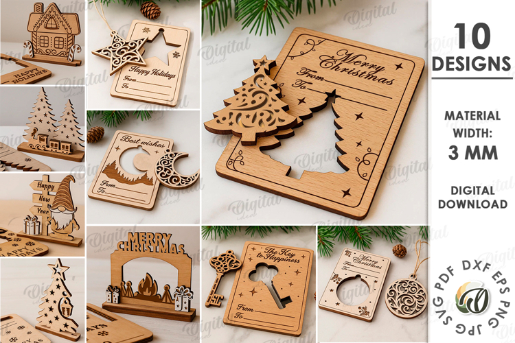 Christmas Cards With Stand Bundle Laser Cut. Christmas SVG