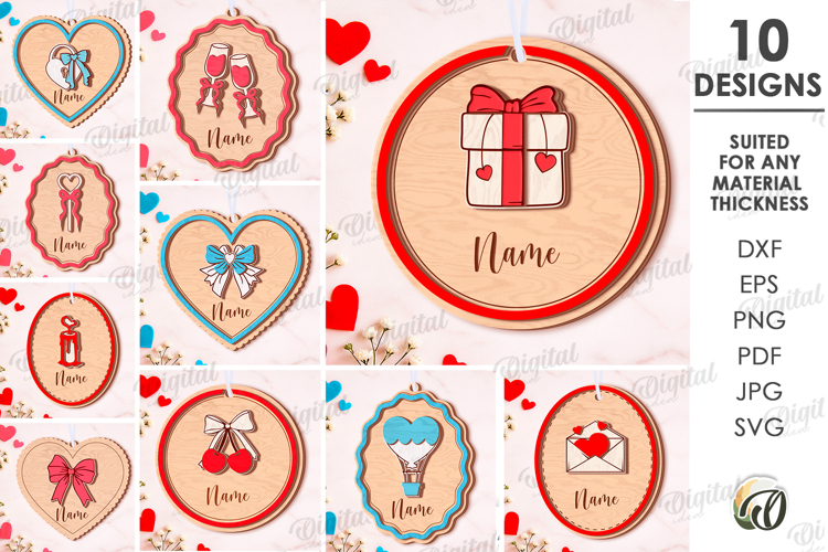 Valentine Coquette Tags Bundle Laser Cut. Gift Tag SVG