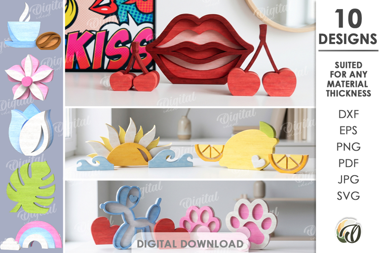 3D Simple Stand Decors Bundle Laser Cut. Home Decor SVG example image 1