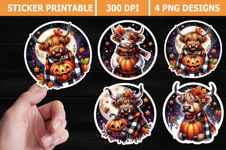 Halloween Cow Printable Stickers | High Quality 300 Dpi