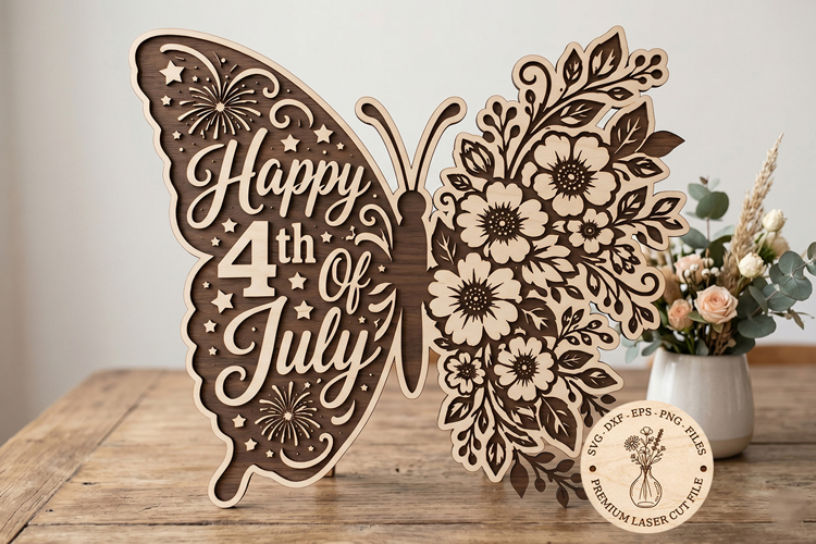 Happy 4th of July Butterfly SVG, Patriotic Floral Butterfly