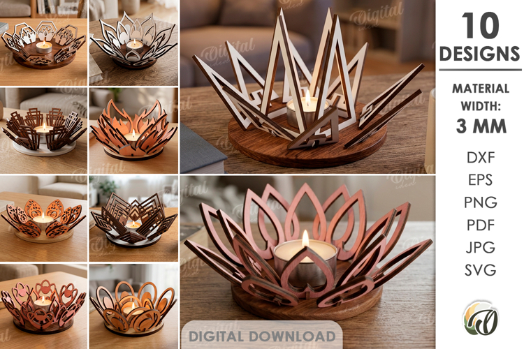 3D Candle Holders Bundle Laser Cut. Tea Light Holder SVG
