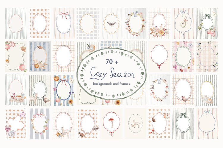 Cozy Season Watercolor Frames and Backgrounds