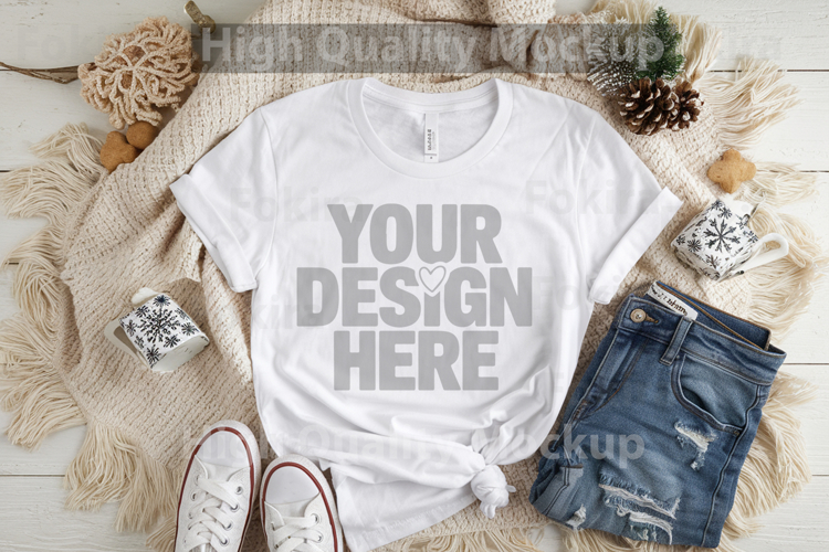 Christmas White T-shirt mockup - Christmas Background