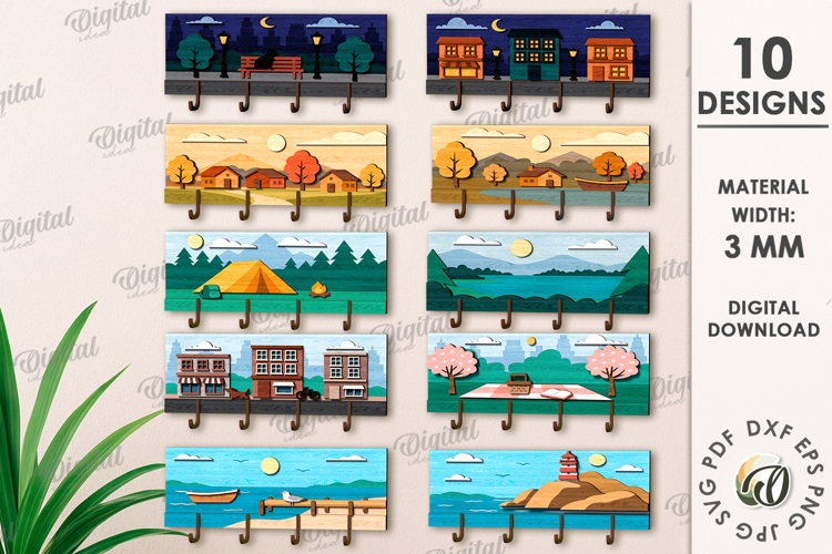 Layered Wooden Hangers Bundle Laser Cut. Wall Key Rack SVG