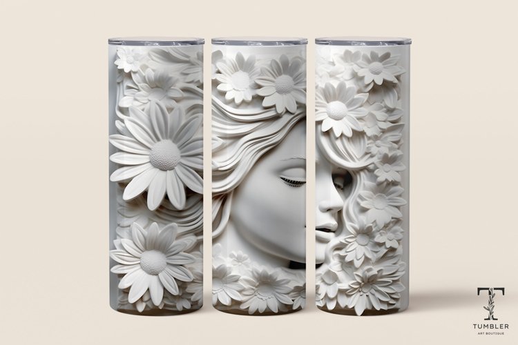3D White Flowers and Girl Relief Sublimation Tumbler Wrap