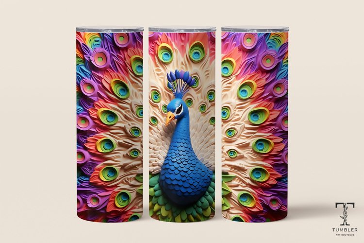 3D Colorful Rainbow Peacock Sublimation Tumbler Wrap