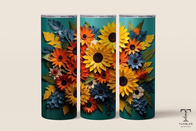 3D Sunflowers Paper Art 20oz Sublimation Tumbler Wrap Design
