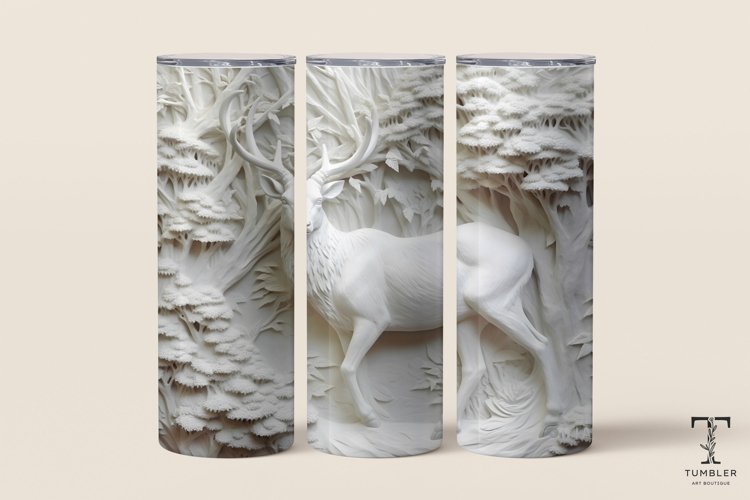 3D White Deer Relief 20oz Sublimation Tumbler Wrap