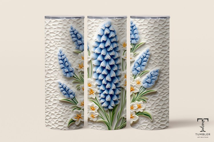 3D Blue Wildflowers 20oz Sublimation Tumbler Wrap Design