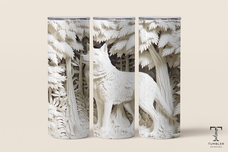 3D White Wolf Relief 20oz Sublimation Tumbler Wrap Design