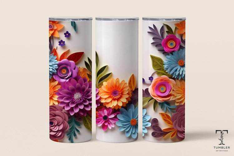 3D Colorful Flowers 20oz Sublimation Tumbler Wrap Design PNG