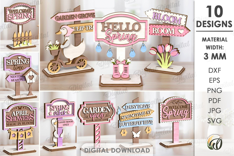 Hello Spring Stand Decors Bundle Laser Cut. Stand Decor SVG