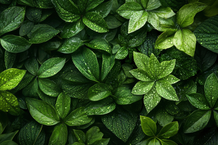 Wet Green Leaves Background Wallpaper