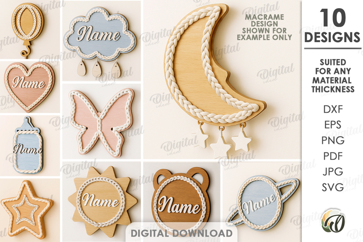 Kids Macrame Decors Bundle Laser Cut. Wall Decor SVG