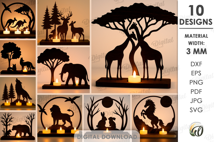 Animals Candle Holders Bundle Lasercut. Tea Light Holder SVG